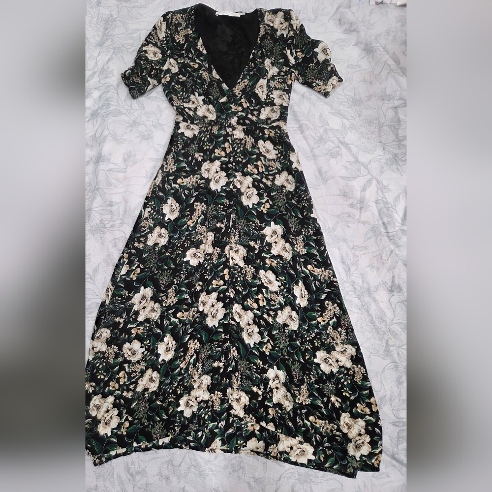 ASTR The Label Button Front Midi Dress Green Ivory Floral